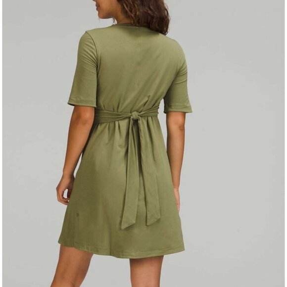 Lululemon Cotton Wrap-Front T-Shirt Dress Bronze Green Size 6 A140 - Picture 2 of 9
